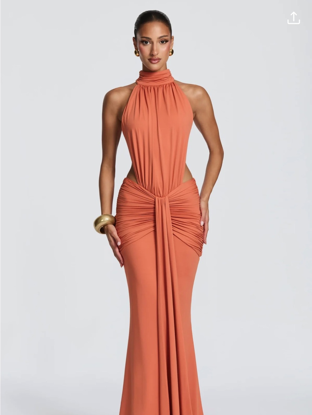 Terracotta Halter Backless Gown - Women Dresses